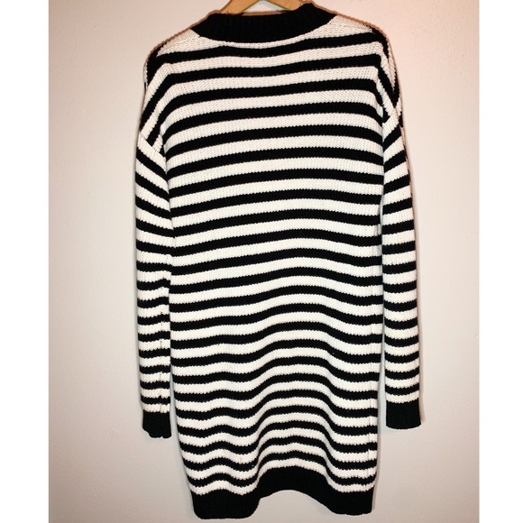 Express | Black & White Striped Long Cardigan - Picture 2 of 2